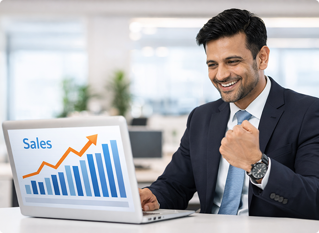 Successful business growth on laptop